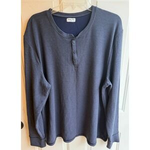 Tommy John Men's 2XL Navy Henley Waffle Knit Long Sleeve Lounge Wear Top